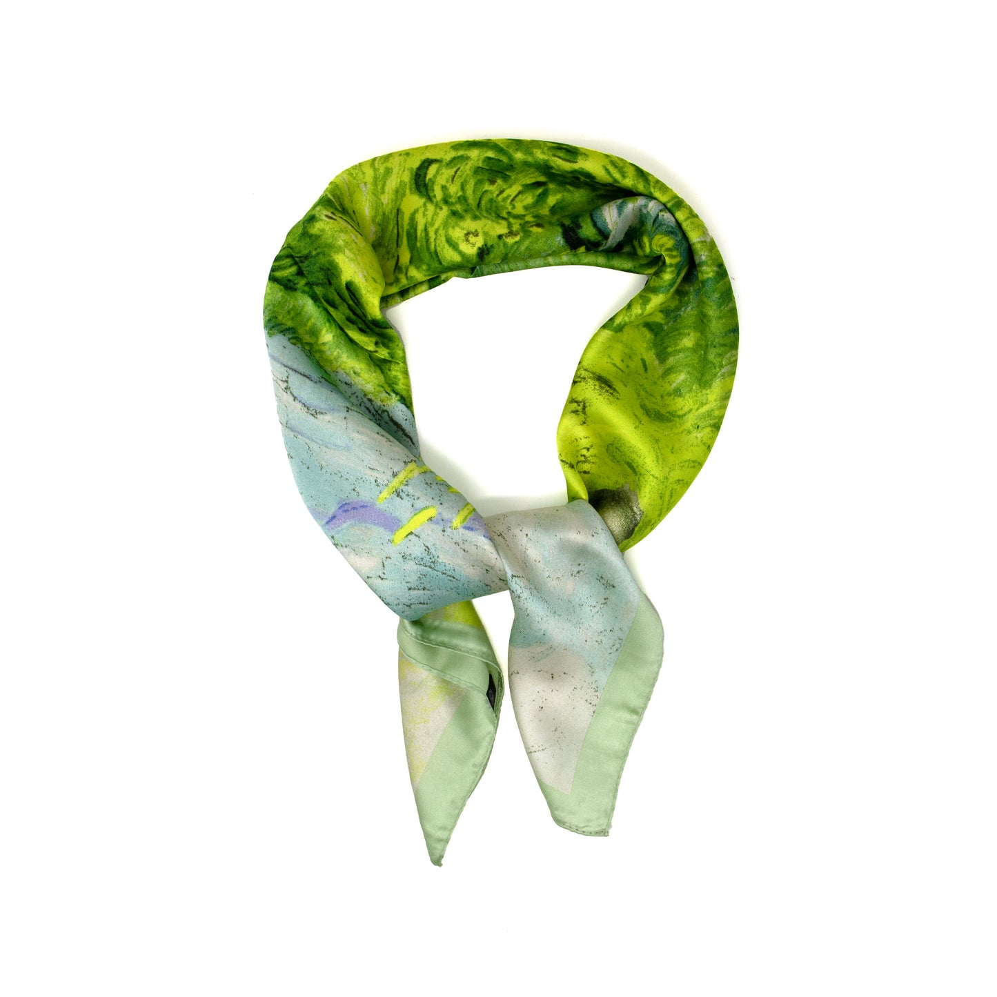 Green Satin Print Scarf