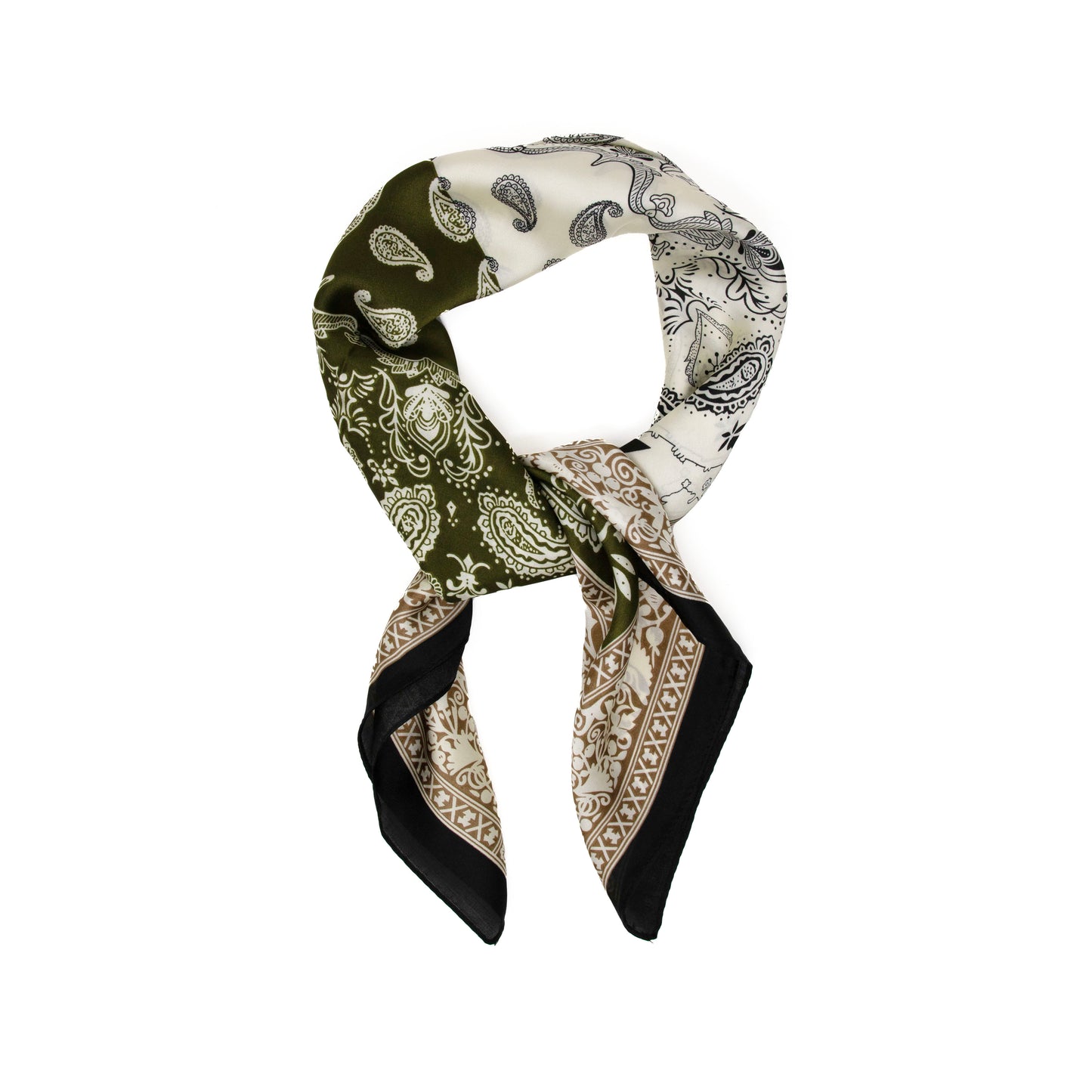 Paisley Olive Silk Print Scarf