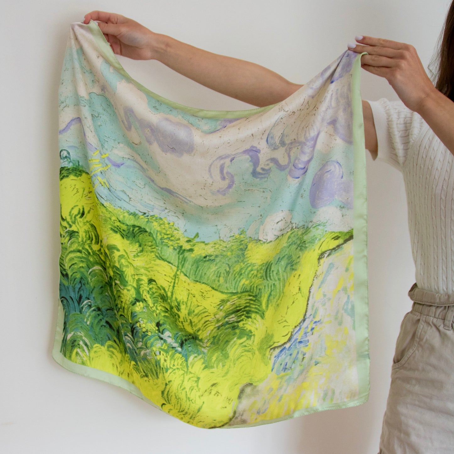 Green Satin Print Scarf