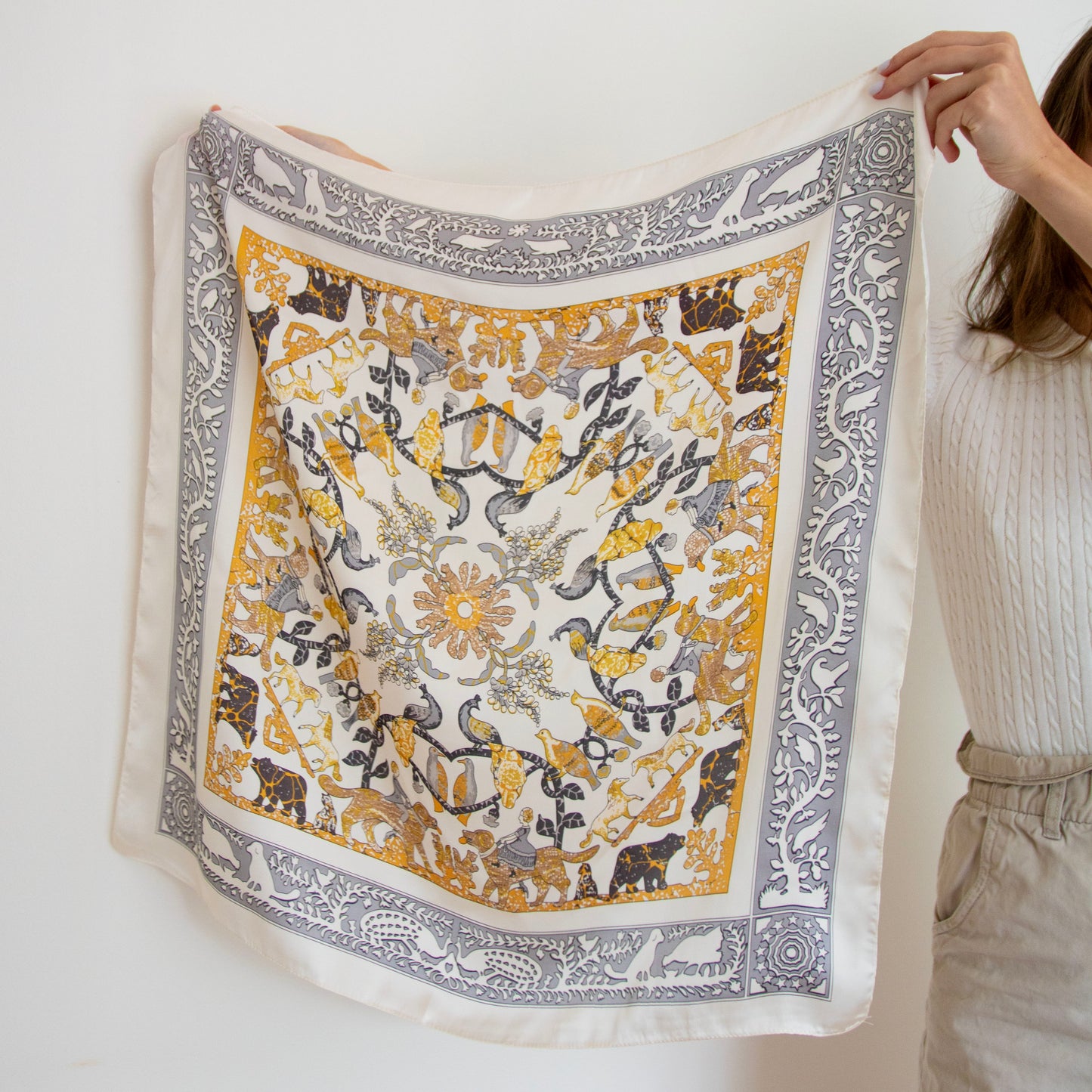 Ornamental Silk Print Scarf