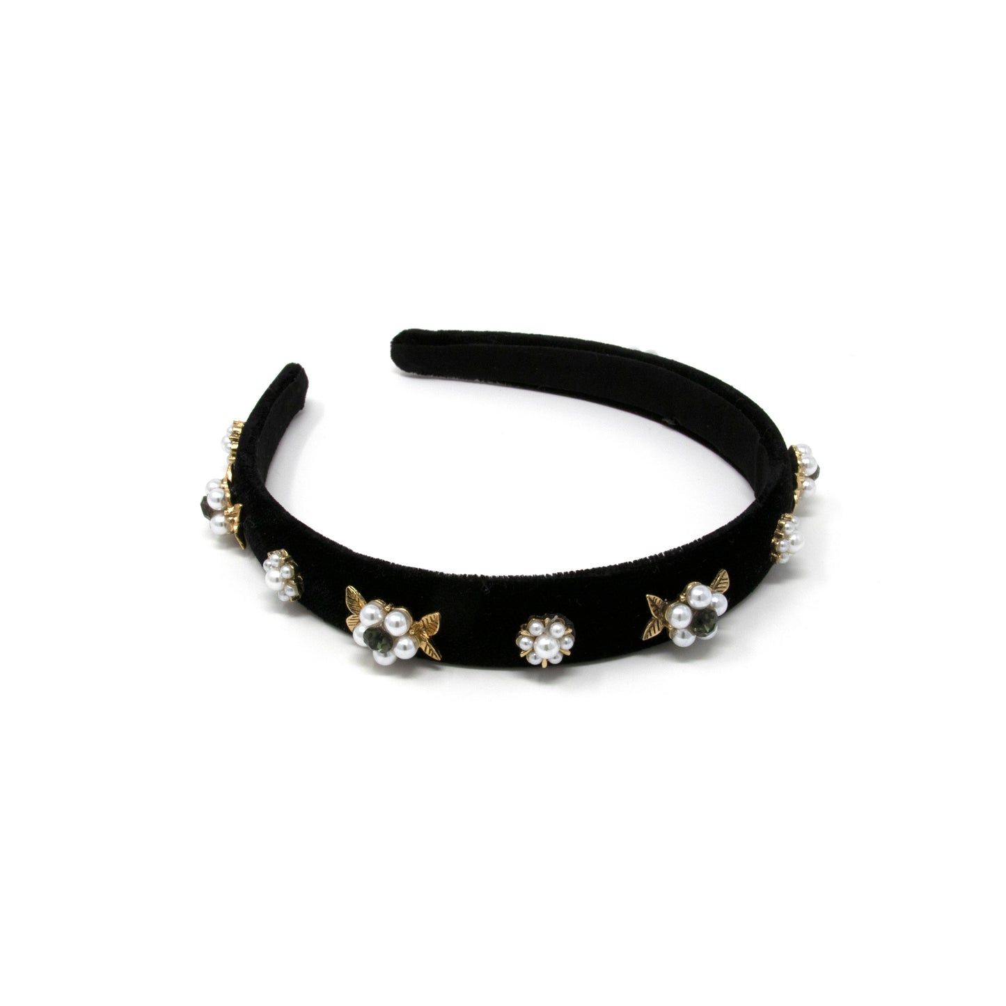 Embellished Flower Headband in Black Velvet